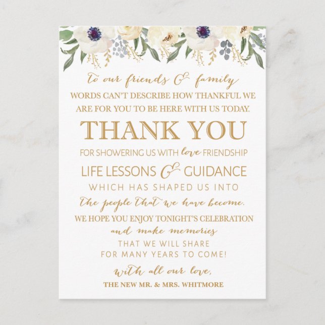 Carte Place Mariage Floral moderne Merci (Devant)