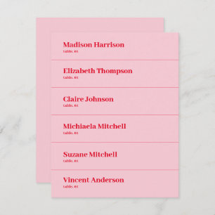 Carte Place Mariage rouge et rose rétro do-it-your