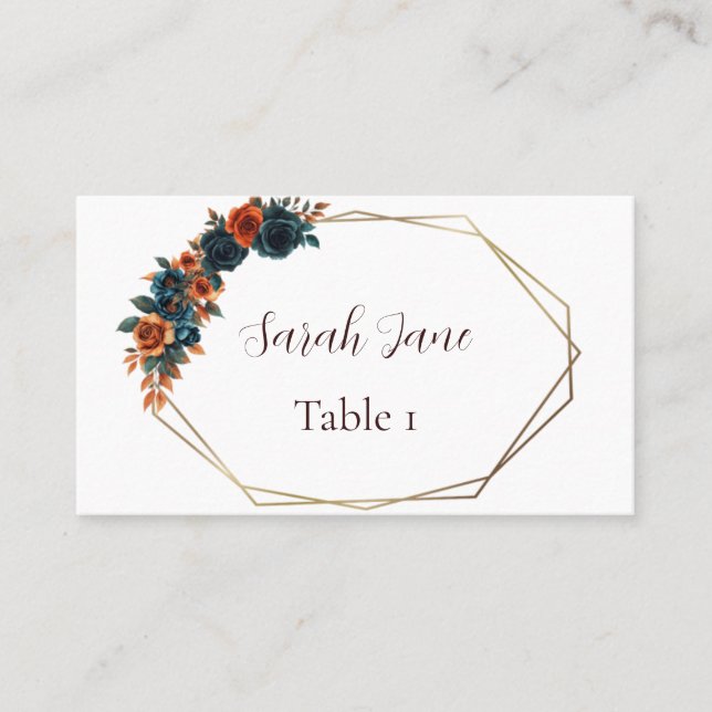 Carte Place Mariage turquoise et brûlée Orange Fla (Devant)