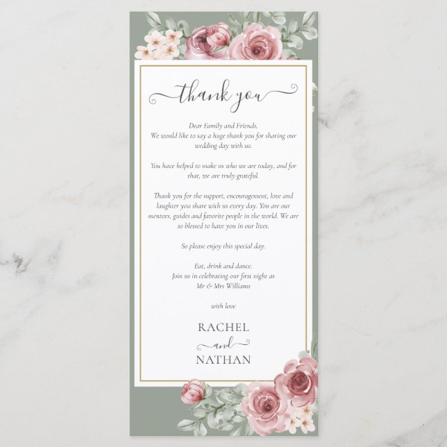 Carte Place Mariage vert Sage Floral (Devant)