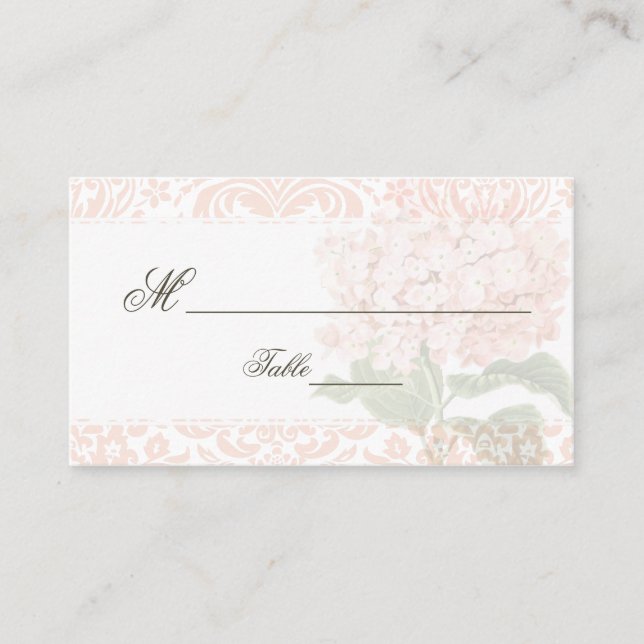 Carte Place Mariage vintage Rose Hydrangea (Devant)
