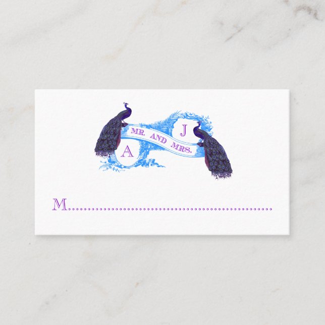 Carte Place Mariage Vintage Turquoise Peacock viol (Devant)