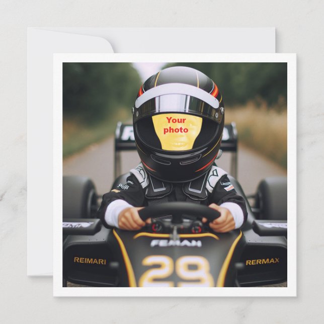 Carte Place mon visage dans l'image, voiture de course n (Devant)