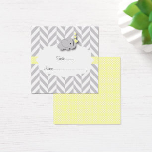 Carte Place Plat Baby shower Eléphant Jaune & Gris