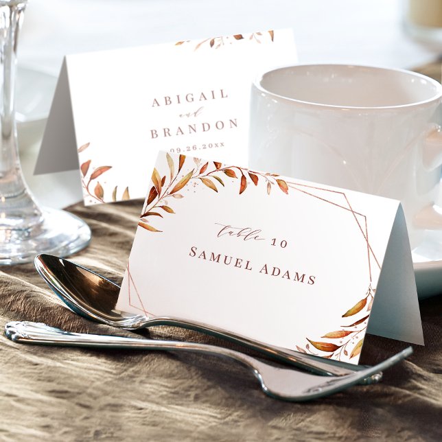 Carte Place pliable Géométrique Floride Automne Mo (Modern Fall Greenery Geometric Foldable Place Card)