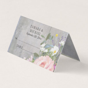 Carte Place Rustic Grey Bois Floral Vintage