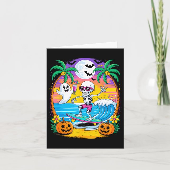Carte Plage Amusante Halloween Vibes Summerween Skeleton (Devant)