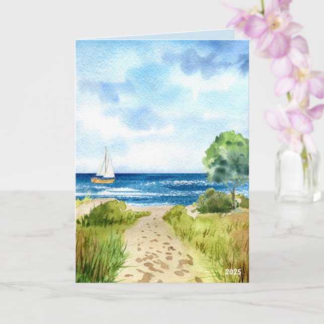 Carte Plage côtière Ocean Scène avec bateau à voile Shor (Orchidée)