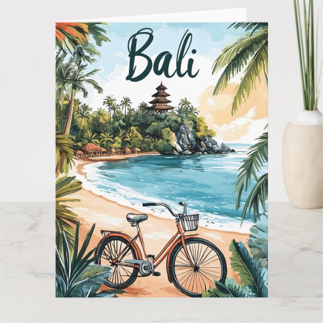 Carte Plage de Bali avec bicyclette - Voyage tropical (Devant)