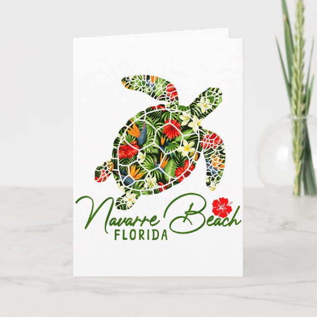 Carte Plage de Navarre Floride Tortue de mer Hibiscus tr (Devant)
