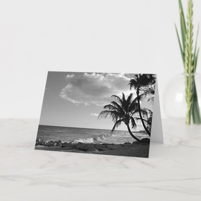 Carte Plage de palmier noir et blanc de la Barbade - noi (Devant)