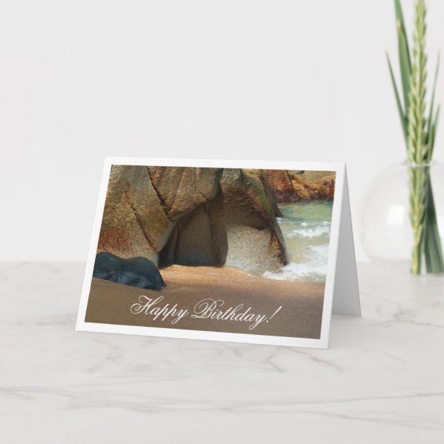 Carte Plage de sable blanc ; Joyeux anniversaire (Devant)