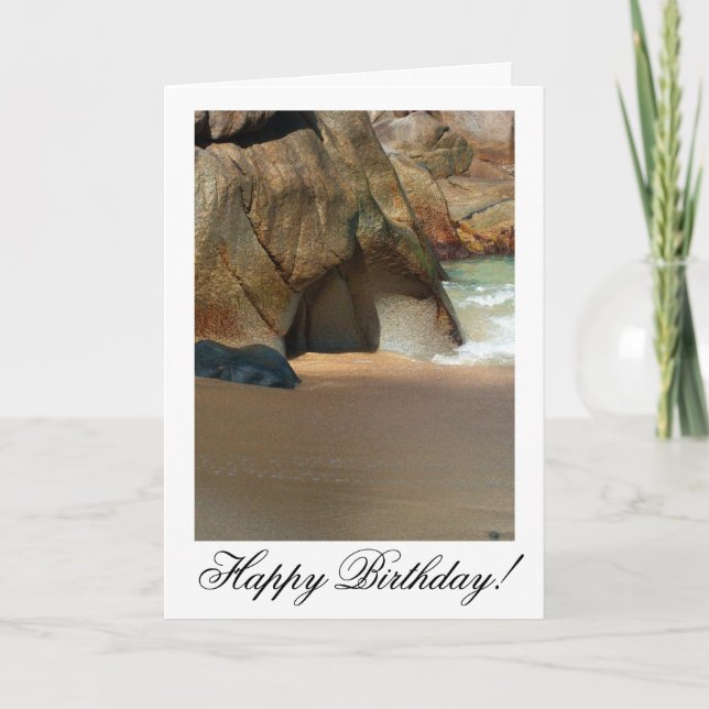 Carte Plage de sable blanc ; Joyeux anniversaire (Devant)