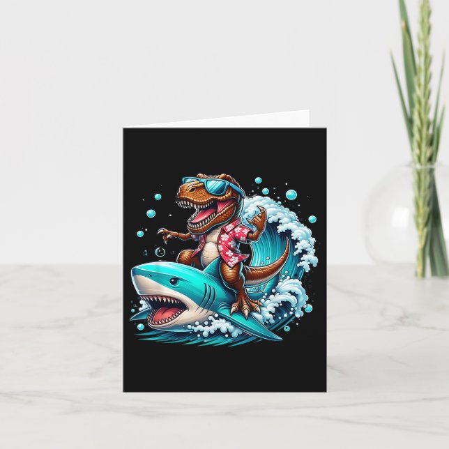 Carte Plage Lover T-rex Dinosaur équitation Requin Surf  (Devant)