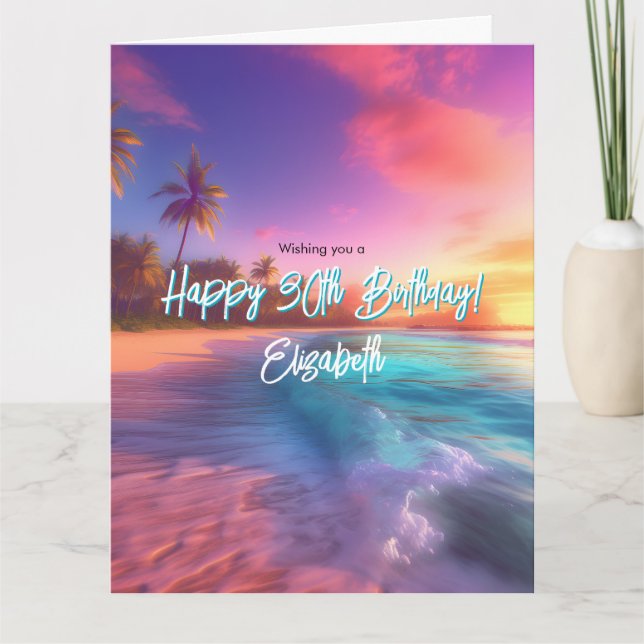 Carte Plage moderne Vibrant Sunset 4 Photo Anniversaire (Devant)