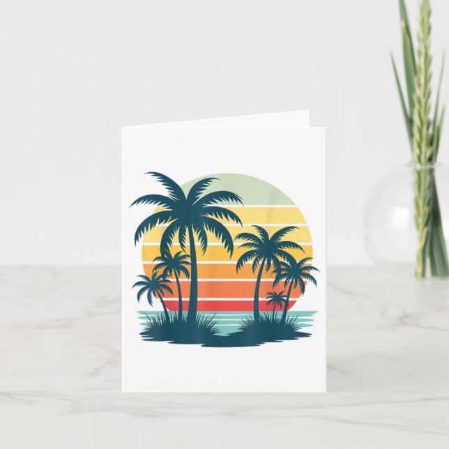 Carte Plage Palm Arbre Coucher de soleil Graphique Tropi (Devant)