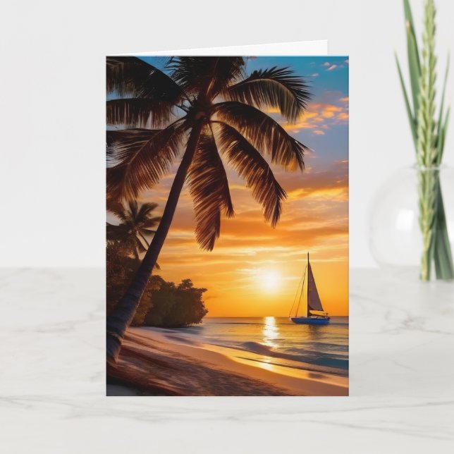 Carte Plage tropicale à Sunset Fête des pères (Devant)