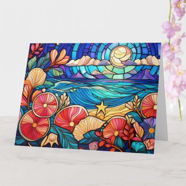 Carte Plage tropicale d'art de verre (Orchidée)