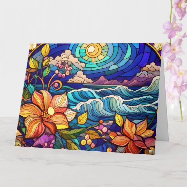 Carte Plage tropicale d'art de verre (Orchidée)