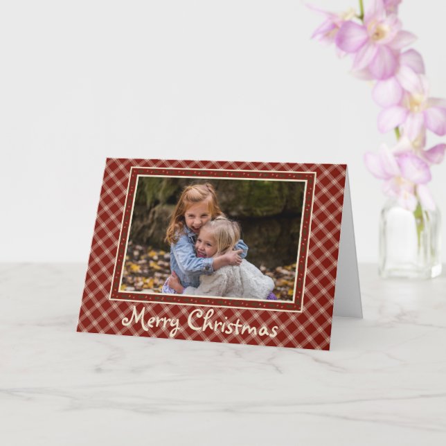 Carte ***Plaid rouge et blanc avec vacances photo (Orchidée)