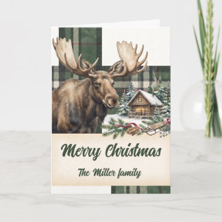Carte Plaid Vintage Cerf Woodland Noël Personnalisé