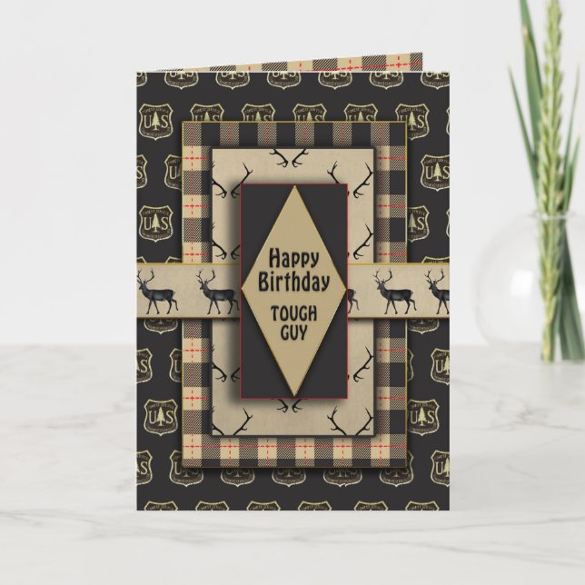 Carte Plaids Brown Anniversaire Tough Guy Masculin (Devant)