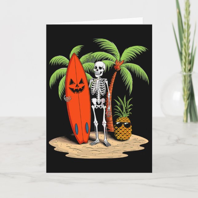 Carte Plaisir de surf de squelette Halloween plage  (Devant)