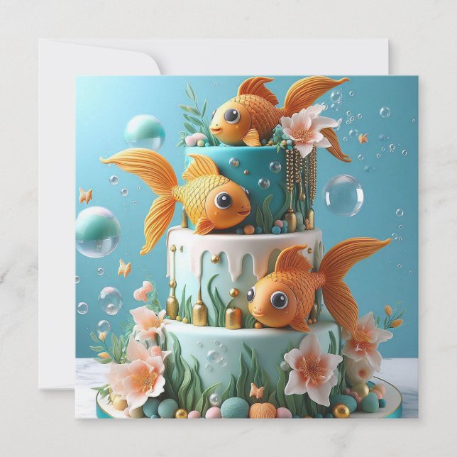 CARTE PLAISIR WHIMSICAL GROG EYED GOLDFISH CAKE D'ANNIVE (Devant)