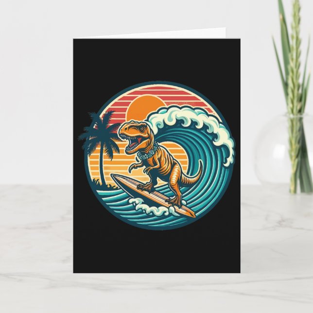 Carte Planche de surf dinosaure drôle Plage Été Surfant  (Devant)