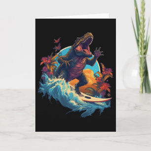 Carte Planche de surf dinosaure plage surf surfeur dinos