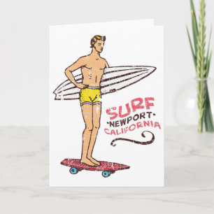 Carte Planche de surf vintage rétro Newport Beach Surf a