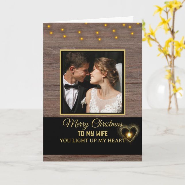 Carte Plaque en bois rustique Joyeux Noël à ma femme (Fleur jaune)