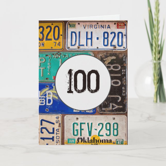 Carte Plaques de licence vintages pour 100e anniversaire (Devant)