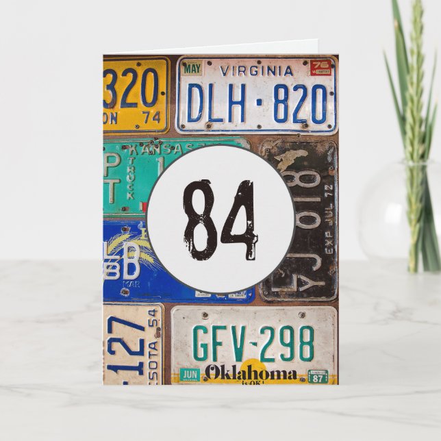 Carte Plaques d'immatriculation vintage pour 84e anniver (Devant)