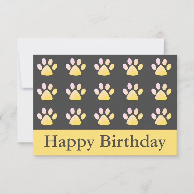 Carte Plat Anniversaire Jaune Rose Pawprint (Devant)