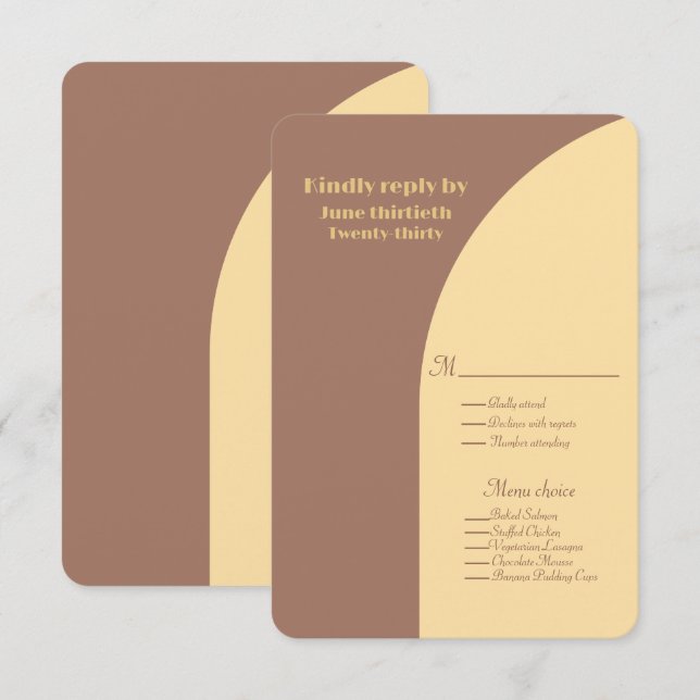 Carte Plat Arrondie Mocha Mousse Réponse mariage (Devant / Derrière)