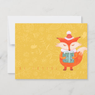 Carte plat avec renard mignon offrant un cadeau xm