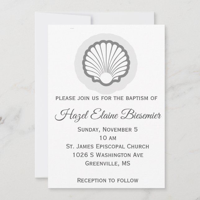 Carte Plat Baptism Vertical Scallop Shell (Devant)