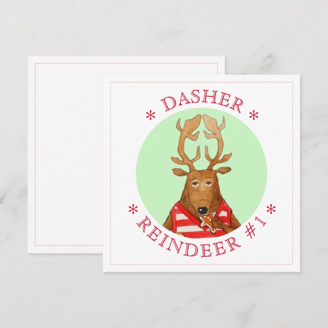 Carte plat Carré DASHER REINDEER 5,25 pouces (Devant / Derrière)