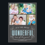 Carte Plat Chalkboard Holiday 4 Photos<br><div class="desc">"C'EST LE MOMENT LE PLUS MERVEILLEUX DE L'ANNÉE" — Des salutations de Noël amusantes et festives avec quatre photos sur des cartes à plat tendance. Un pub rustique de style vintage et moderne signe la craie en lettrage dans une typographie à la mode de style rustique et rétro. Ajoutez vos...</div>