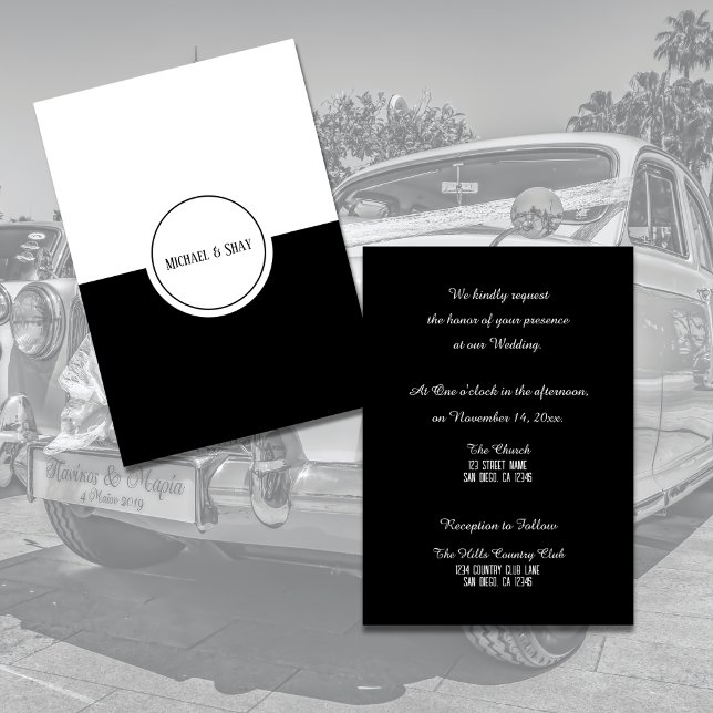Carte Plat classique noir & blanc Faire-part de ma (Classic Black & White Wedding Invitation)