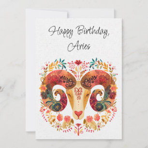 Carte Plat d'anniversaire fleurie Aries Ram Zodiac