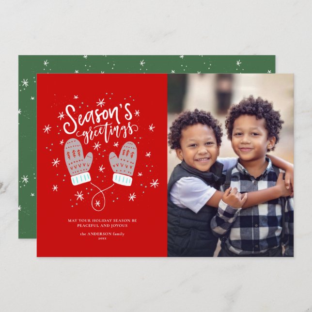 Carte Plat de Noël Hygge Mittens (Devant / Derrière)