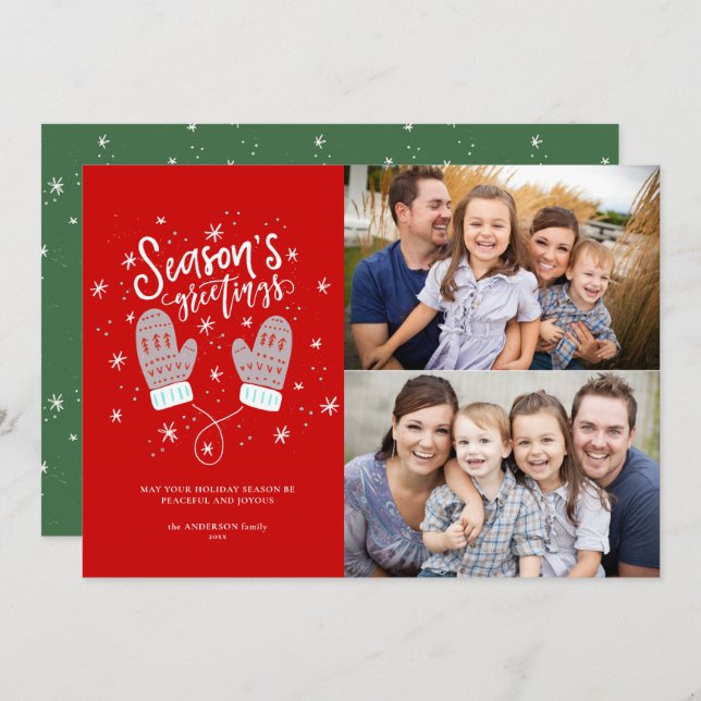 Carte Plat de Noël Hygge Mittens 2 Photo (Devant / Derrière)