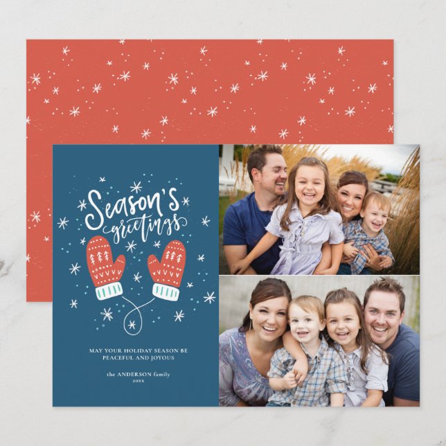 Carte Plat de Noël Hygge Mittens 2 Photo (Devant / Derrière)