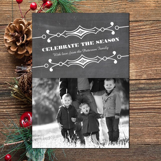 Carte Plat Gray Slated Chalkboard (Slanted Chalkboard Holiday Photo Card)