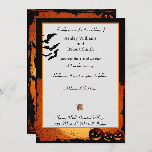Carte Plat Halloween Faire-part de mariage chauves (Devant / Derrière)