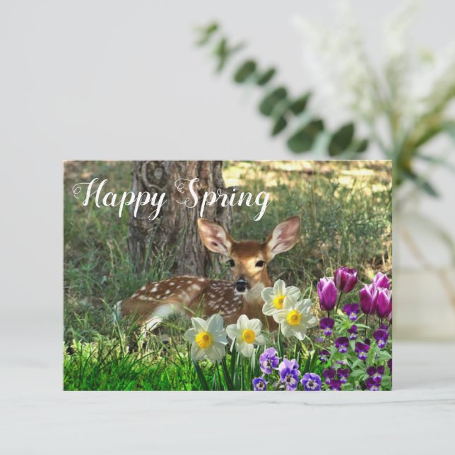 Carte plat Happy Spring l Deer and Tulips (Debout devant)