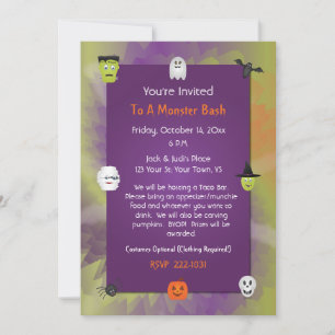 Carte Plat Invitation Monstres Halloween Cute