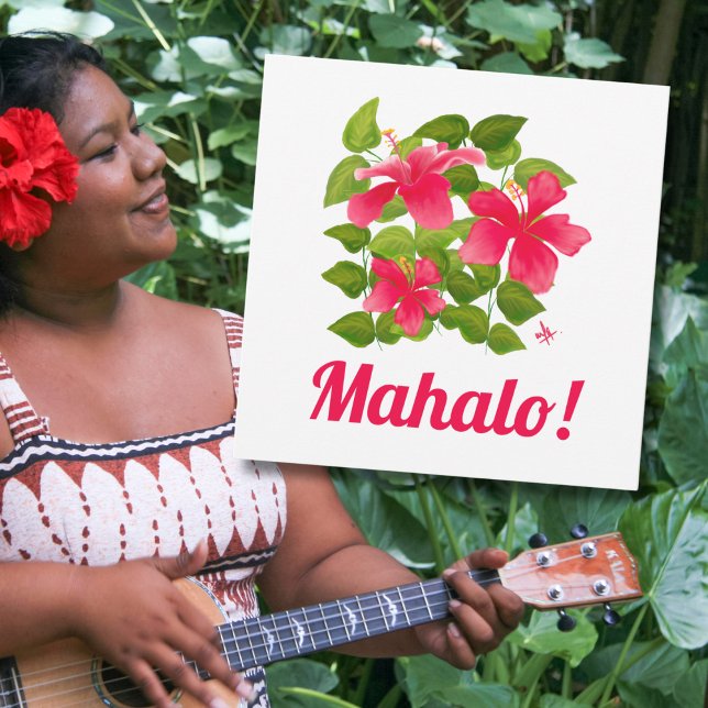 Carte Plat Merci Mahalo Hibiscus Hawaïen rose (Créateur téléchargé)